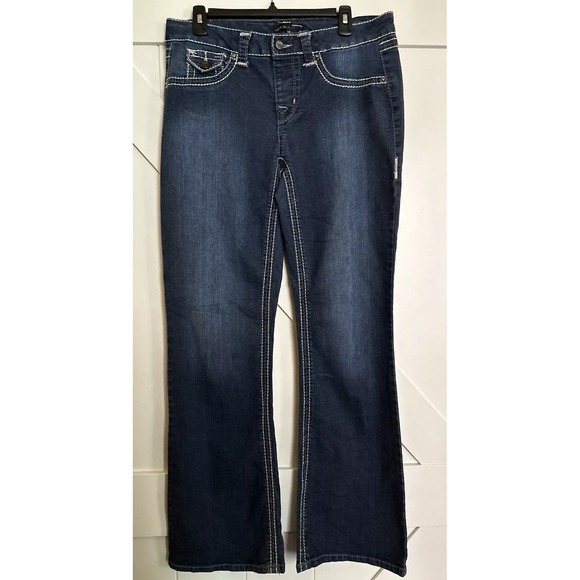 Fade to Blue Mid Rise Modern Flare Stretch Jeans Large 34Waist 32 Inseam - Picture 1 of 4